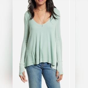 We The Free Free People Women's Small Light Green Malibu High-Low Thermal Top